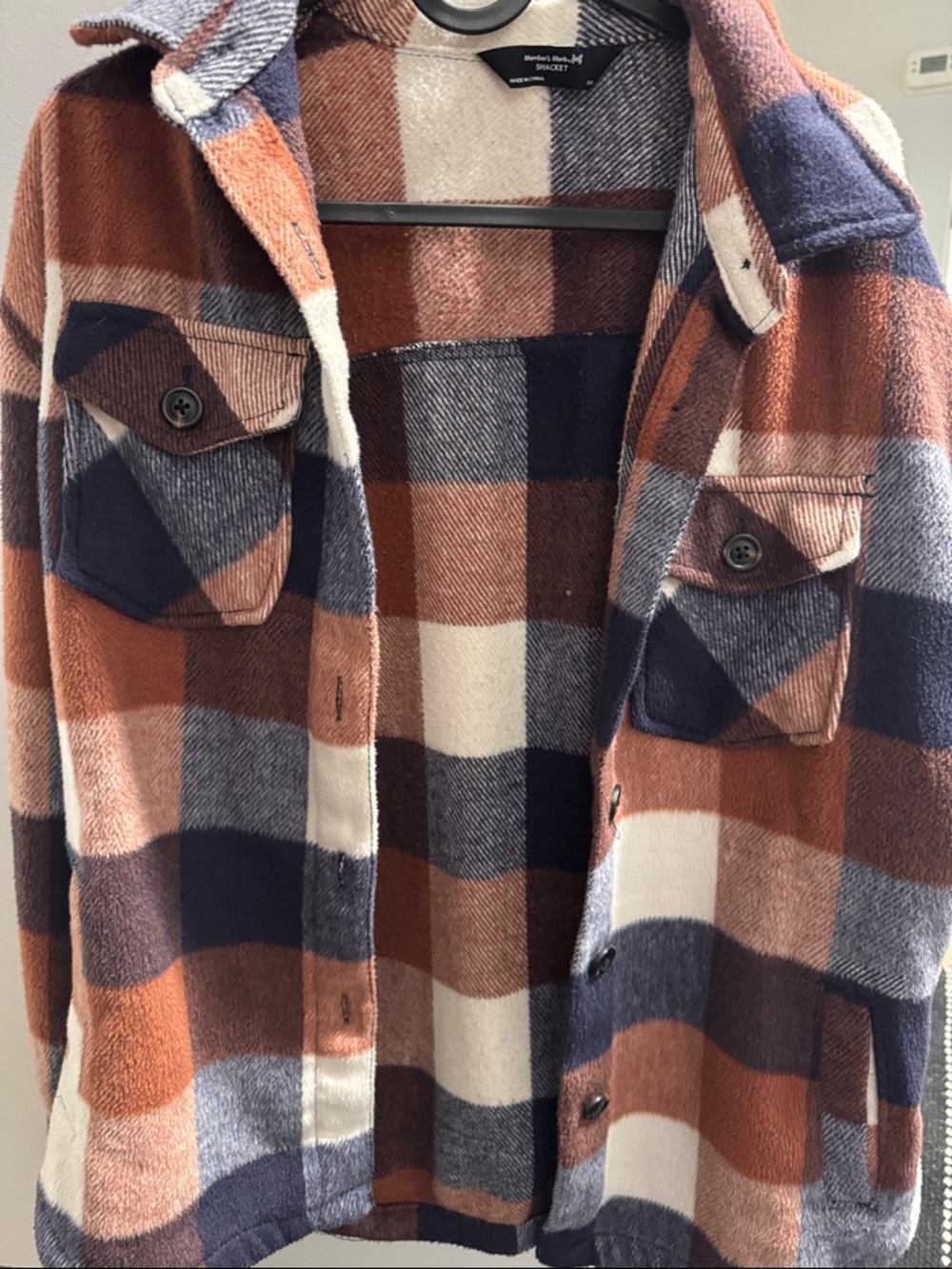 Men's/Women's Plaid Shacket Jacket - Brown Navy Cream Plaid